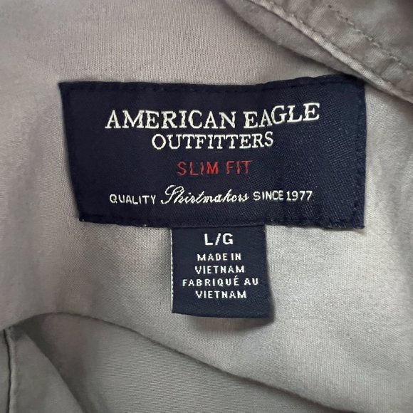 American Eagle Shirt Mens Large Solid Light Gray Button Down Casual Preppy - Picture 5 of 6